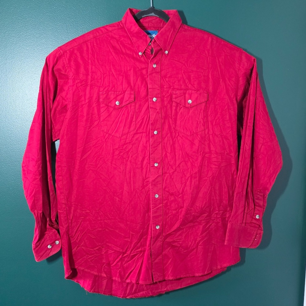 Wrangler Red Long Sleeve Button Down Shirt Size 17.5 x 38